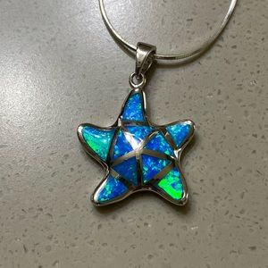 Sterling Silver Opal Starfish 18 Inch Necklace